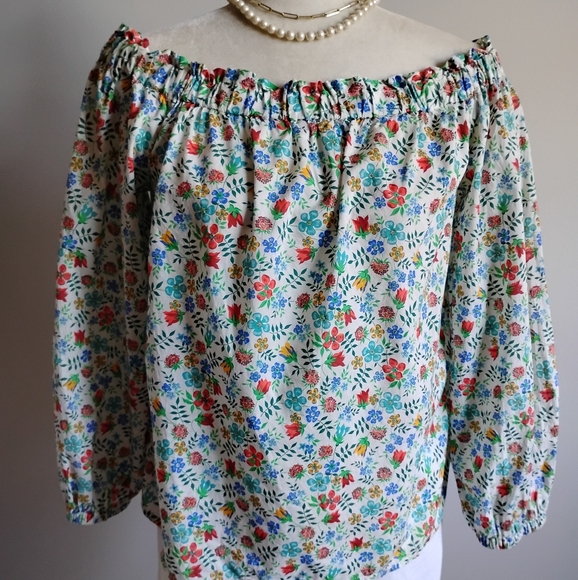 Liberty Art Fabric Tana Lawn Peasant Off The Shoulder Shirt Edenham Floral Sz 4 - Picture 1 of 14